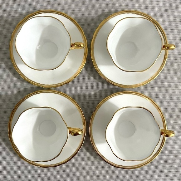 VTG 4 Sets Royal Chelsea English Bone China Gold & White Teacups & Saucers #648A - Picture 2 of 5